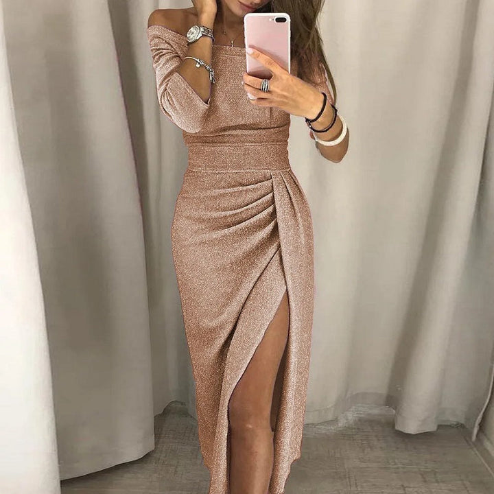 IRIDESCENT HIGH SLIT DRESS