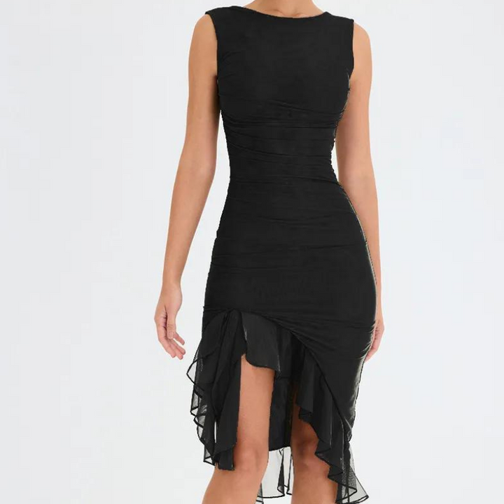 SOPHIA |MIDI DRESS WITH RUFFLE TRIM