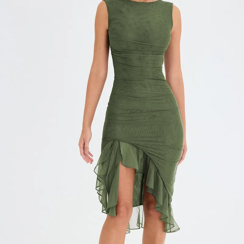 SOPHIA |MIDI DRESS WITH RUFFLE TRIM