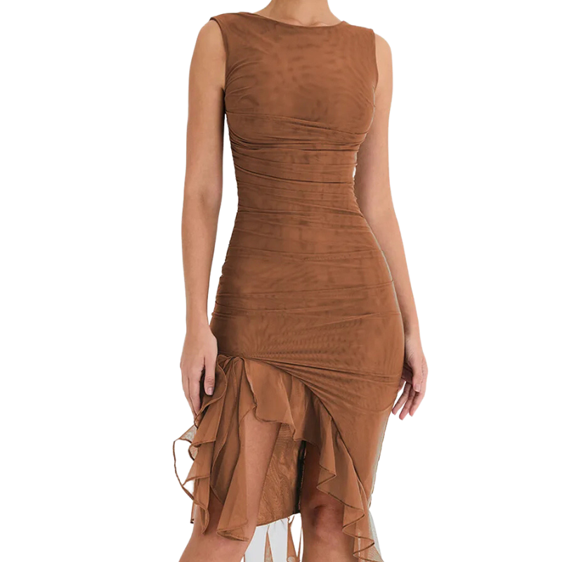 SOPHIA |MIDI DRESS WITH RUFFLE TRIM