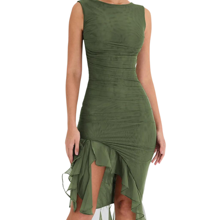 SOPHIA |MIDI DRESS WITH RUFFLE TRIM